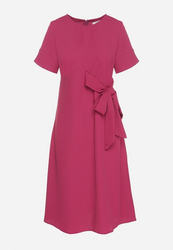 Born2be - Fioletowa Sukienka Vices o Rozkloszowanym Kroju z Ozdobnym Wiązaniem Ellis. Okazja: na co dzień, na imprezę. Kolor: fioletowy. Materiał: jeans, skóra. Długość rękawa: krótki rękaw. Styl: casual, klasyczny