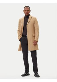 Hugo - HUGO Płaszcz wełniany Migor2541 50546528 Beżowy Slim Fit. Kolor: beżowy. Materiał: wełna #3