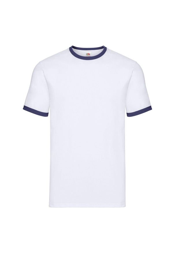 FRUIT OF THE LOOM - Męska Koszulka Ringer 160. Kolor: niebieski, wielokolorowy, biały. Sport: turystyka piesza