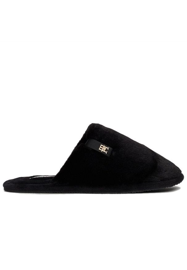 TOMMY HILFIGER - Klapki Tommy Hilfiger Comfort Home Slipper FW0FW08138-BDS - czarne. Kolor: czarny. Materiał: polar, jeans, futro, poliester. Szerokość cholewki: normalna. Sezon: zima