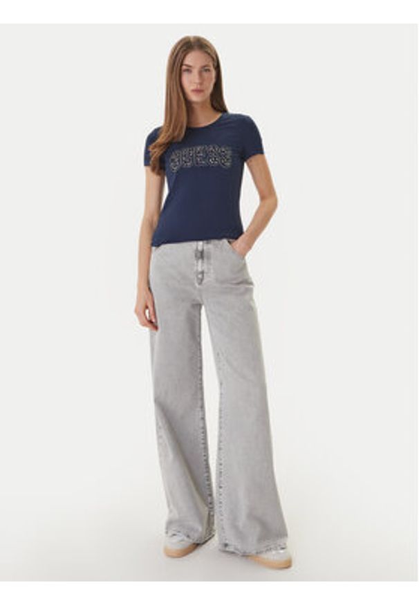 Guess T-Shirt W5GI04 J1314 Granatowy Slim Fit. Kolor: niebieski. Materiał: bawełna