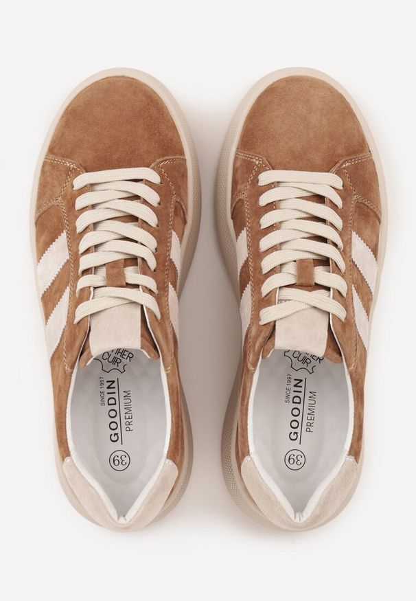 Renee - Brązowe Zamszowe Sneakersy Chunky na Platformie Teslara. Okazja: na co dzień. Kolor: brązowy. Materiał: zamsz. Obcas: na platformie