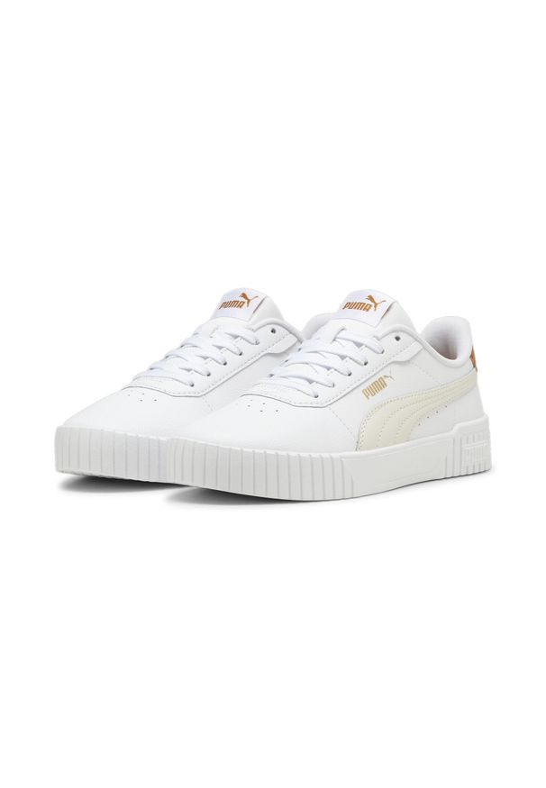 Puma - Damskie sneakersy Carina 2.0 PUMA White Frosted Ivory Caramel Latte Beige. Okazja: na plażę. Kolor: biały, beżowy, wielokolorowy. Sezon: lato. Sport: tenis