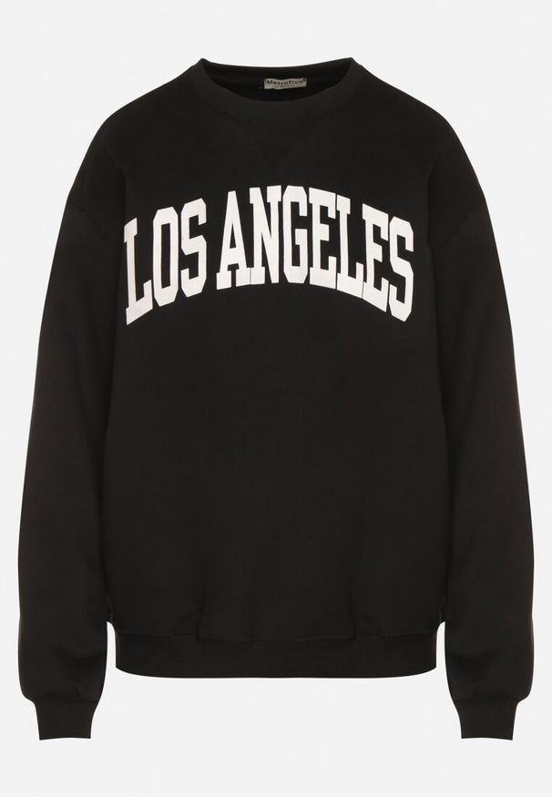 Born2be - Czarna Bluza z Bawełną i Napisem Fezorla. Okazja: na co dzień. Kolor: czarny. Materiał: bawełna. Wzór: napisy. Styl: klasyczny, casual, elegancki