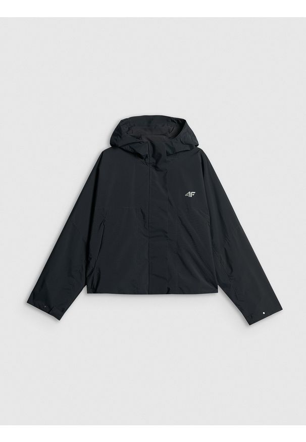 4f - 4F Kurtka przejściowa damska - czarna L. Okazja: na co dzień. Kolor: czarny. Materiał: materiał. Wzór: gładki. Styl: casual, klasyczny