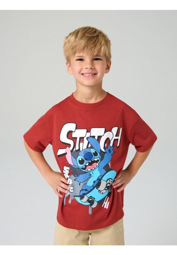 Sinsay - Koszulka Stitch - bordowy. Kolor: czerwony
