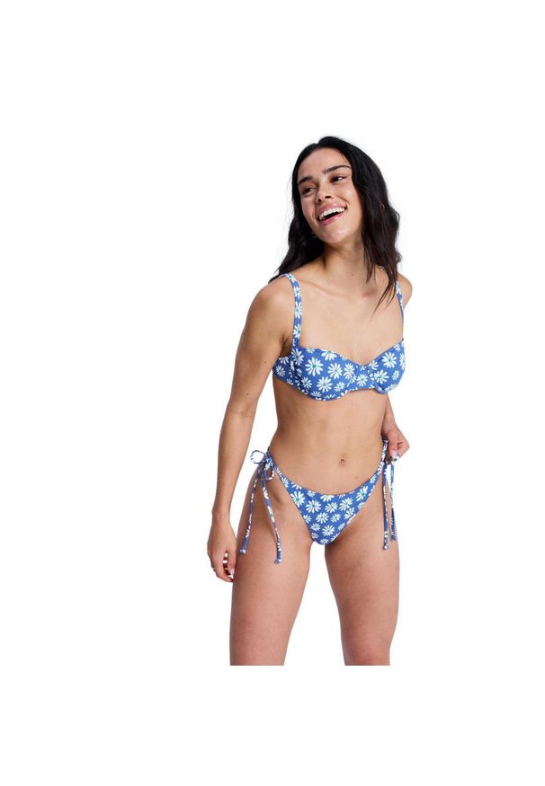 Roxy - Dół bikini damski PRINTED ESSENTIALS. Kolor: niebieski. Materiał: poliester, elastan, tkanina