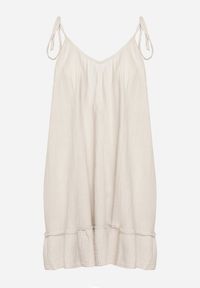 Born2be - Beżowa Rozkloszowana Muślinowa Sukienka z Bawełny na Wiązanych Ramiączkach Wirvia. Okazja: na spacer. Typ kołnierza: dekolt w kształcie V. Kolor: beżowy. Wzór: aplikacja. Typ sukienki: rozkloszowane. Materiał: bawełna. Długość rękawa: na ramiączkach. Sezon: lato. Styl: elegancki #6