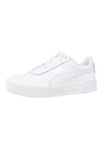 Puma - Damskie Skórzane Buty Sportowe Carina. Kolor: biały. Materiał: skóra. Styl: sportowy. Sport: turystyka piesza