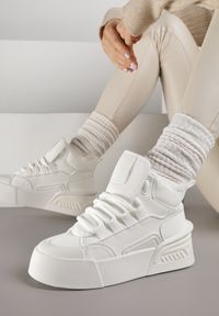 Born2be - Białe Ocieplane Sneakersy na Grubej Podeszwie z Tłoczonym Wzorem Anweda. Okazja: na co dzień. Kolor: biały. Materiał: jeans #6