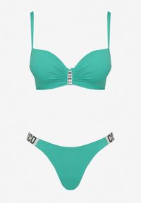 Renee - Zielone Bikini Biustonosz i Majtki Figi z Aplikacją z Cyrkoniami Nateria. Kolor: zielony. Wzór: aplikacja #4