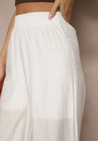 Renee - Białe Spodnie Palazzo High Waist z Szeroką Nogawką i Gumką w Talii Jenarielis. Okazja: na co dzień. Stan: podwyższony. Kolor: biały. Styl: casual #5