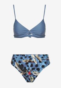 Renee - Niebieski Strój Kąpielowy Bikini z Usztywnionym Biustonoszem i Wzorzystymi Figami Pialette. Kolor: niebieski