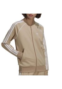 Adidas - Bluza adidas Originals Primeblue SST Track Jacket HS6765 - beżowa. Kolor: beżowy. Materiał: dzianina, poliester, materiał, bawełna, elastan. Wzór: aplikacja, ze splotem. Styl: retro, klasyczny, sportowy #1