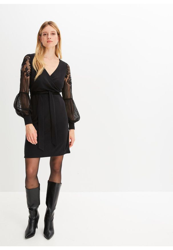 bonprix - Sukienka z dżerseju. Kolor: czarny. Materiał: jersey, koronka