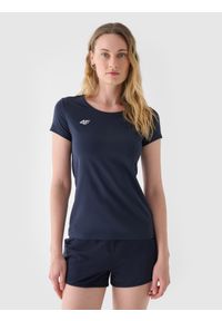 4f - 4F T-shirt slim gładki damski - granatowy XXL. Okazja: na co dzień. Kolor: niebieski. Materiał: jersey, dzianina, bawełna. Długość rękawa: krótki rękaw. Długość: krótkie. Wzór: gładki. Styl: casual, sportowy, klasyczny #1