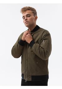 Ombre Clothing - Kurtka męska ocieplana bomberka - oliwkowa V7 - Rozmiar: XL. Kolor: oliwkowy. Materiał: poliester #1