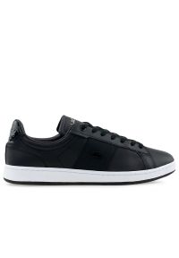 Buty Lacoste Carnaby Pro CGR 123 3 SMA 745SMA0046-312 - czarne. Okazja: na co dzień. Zapięcie: sznurówki. Kolor: czarny. Materiał: guma, skóra. Szerokość cholewki: normalna. Wzór: napisy, aplikacja