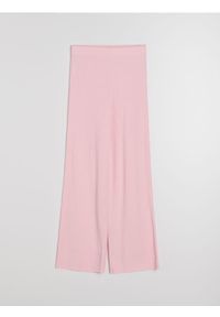 Sinsay - Prążkowane spodnie wide leg - różowy. Kolor: różowy. Materiał: prążkowany