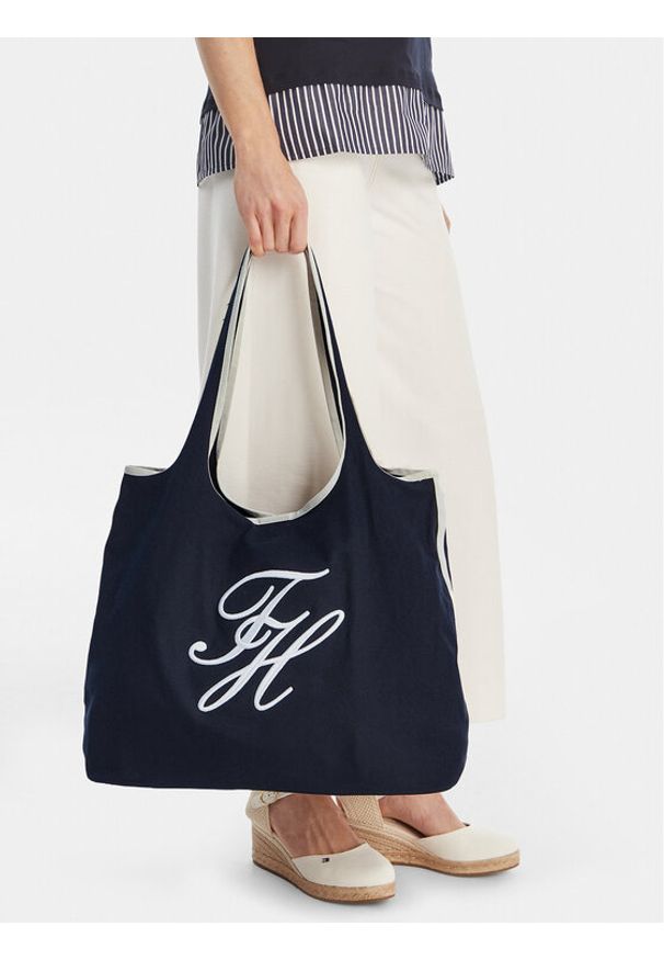 TOMMY HILFIGER - Tommy Hilfiger Torebka Th Summer Tote Canvas AW0AW18398 Granatowy. Kolor: niebieski