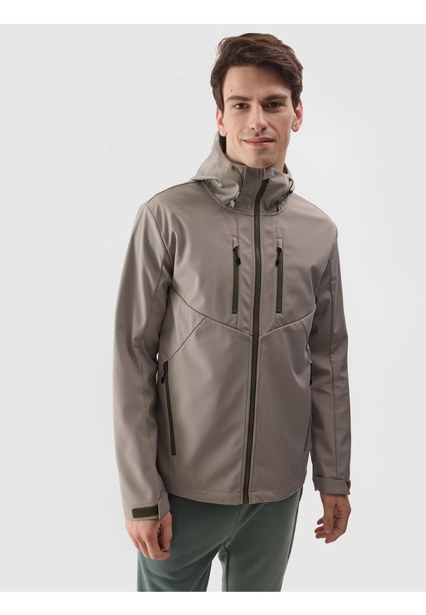4f - 4F Kurtka softshell wiatroodporna membrana 8000 męska - beżowa XXL. Typ kołnierza: kaptur. Kolor: beżowy. Materiał: softshell. Technologia: Windstopper. Sezon: zima, jesień, wiosna. Sport: wspinaczka, kolarstwo