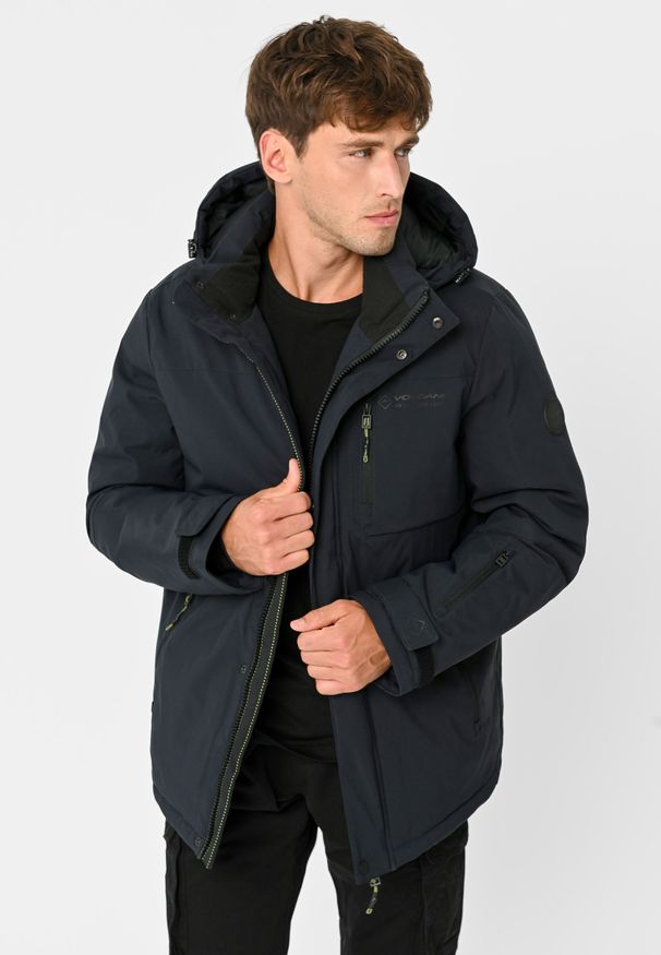 Volcano - Zimowa, wodoodporna kurtka J-SYNAPS. Typ kołnierza: kołnierzyk stójkowy. Kolekcja: plus size. Materiał: materiał, polar. Długość: długie. Wzór: gładki. Sezon: zima