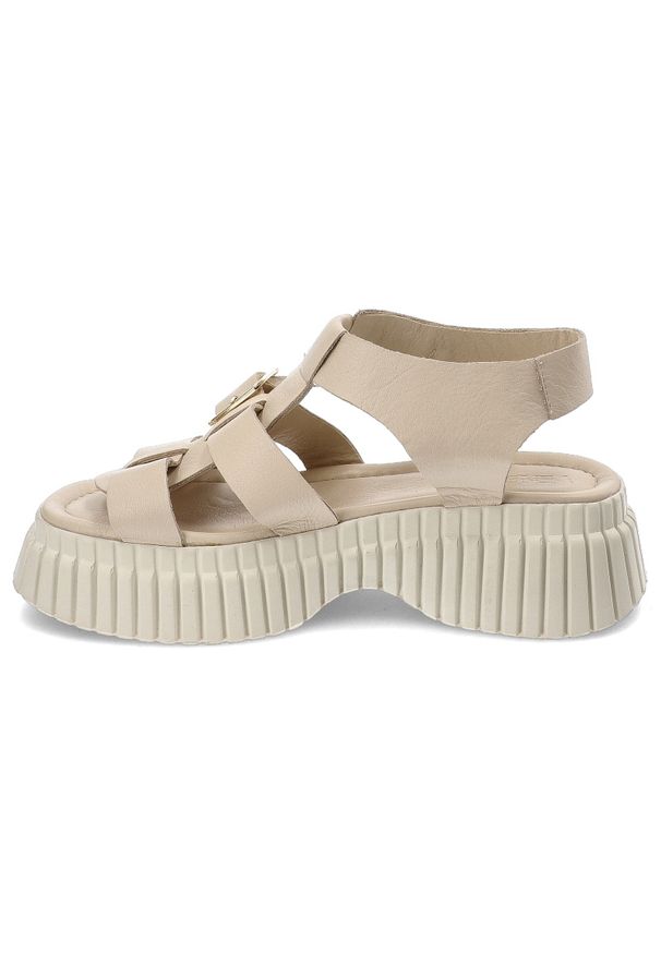 Beżowe Sandały Venezia Stylowe Obuwie Damskie Na Platformie. Okazja: na spacer. Zapięcie: klamry. Kolor: beżowy. Materiał: skóra. Wzór: paski. Sezon: lato. Obcas: na platformie. Styl: elegancki