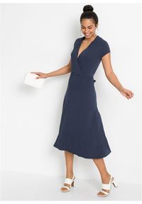 bonprix - Sukienka midi z mieszanki wiskozy. Kolor: niebieski. Materiał: jersey, wiskoza. Typ sukienki: kopertowe. Długość: midi #3