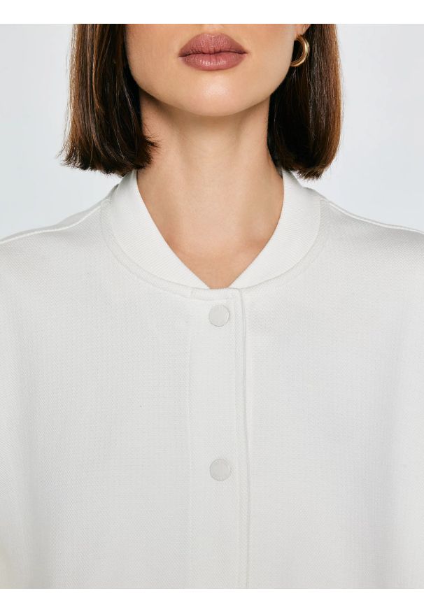 Big-Star - Bluza damska bomber biała Pixelina 100. Okazja: na spacer, na co dzień. Kolor: biały. Materiał: dzianina. Styl: casual, elegancki, sportowy