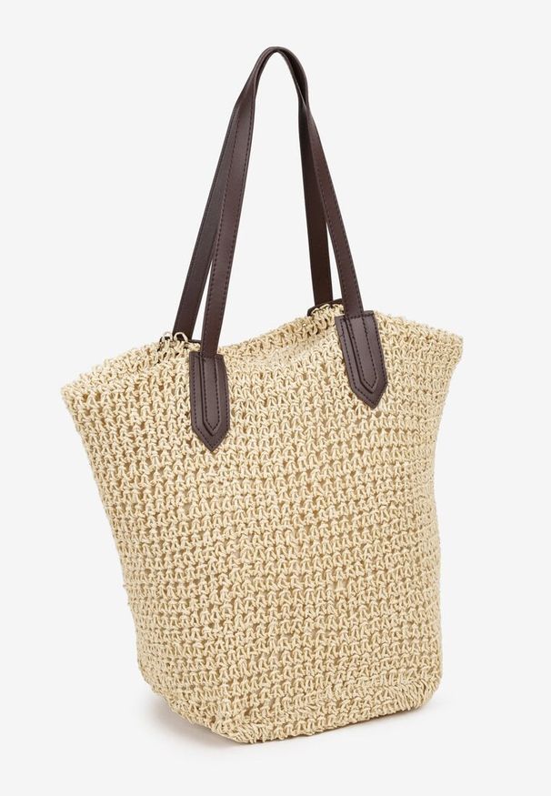 Born2be - Beżowa Torebka Boho Pleciona Worek z Rączkami Civata. Kolor: beżowy. Sezon: lato. Styl: boho
