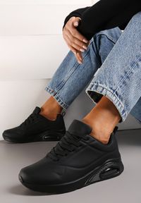 Born2be - Czarne Sneakersy na Podeszwie z Amortyzacją i Sznurowaniem Dilletia. Zapięcie: sznurówki. Kolor: czarny. Materiał: jeans, bawełna. Wzór: aplikacja #5