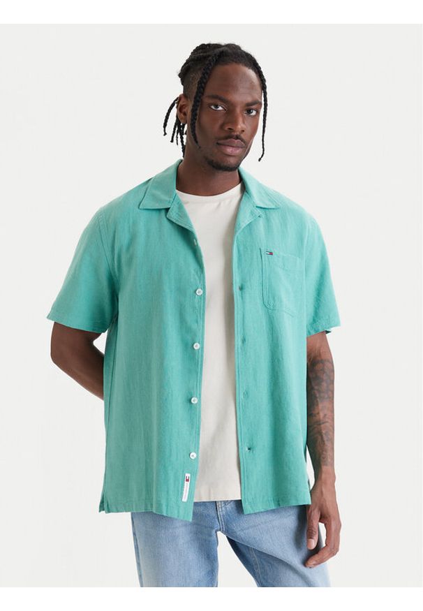 Tommy Jeans Koszula DM0DM23058 Zielony Regular Fit. Kolor: zielony. Materiał: bawełna, len