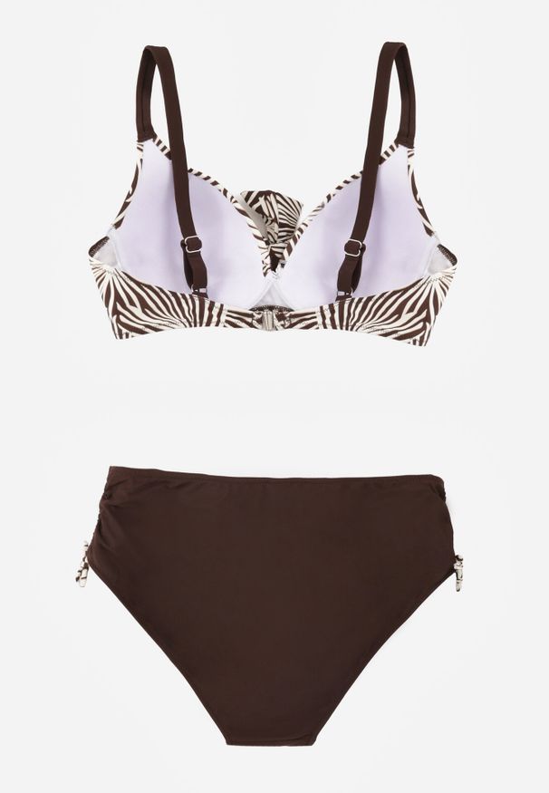 Born2be - Brązowe Bikini Biustonosz z Ozdobnym Wiązaniem i Figi ze Ściągaczami Miraleh. Kolor: brązowy