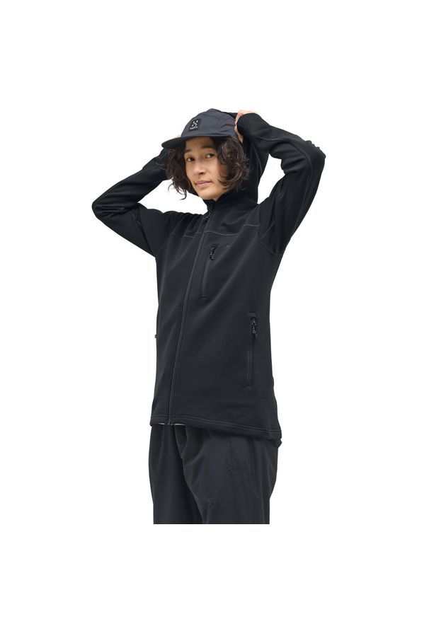 Damska kurtka turystyczna z kapturem Haglöfs Rosson Mid. Typ kołnierza: kaptur. Kolor: czarny. Sport: turystyka piesza