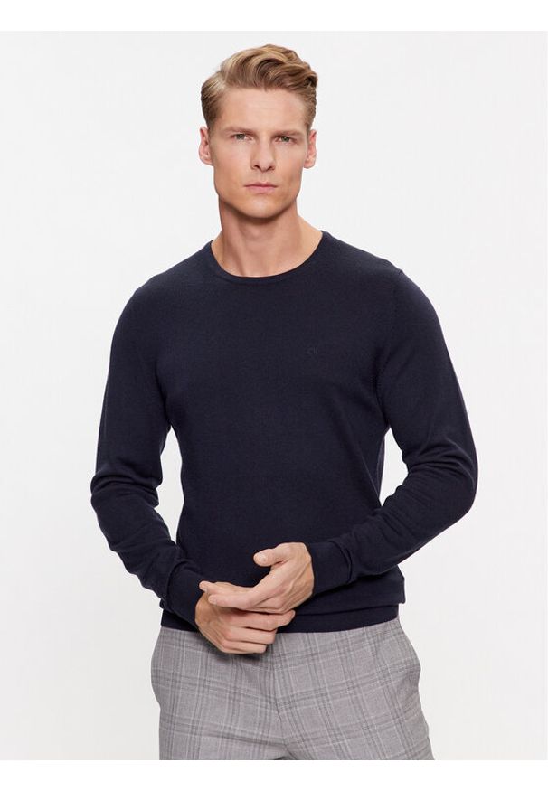 Calvin Klein Sweter K10K109474 Granatowy Regular Fit. Kolor: niebieski. Materiał: wełna