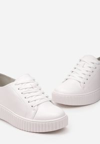 Renee - Białe Sneakersy ze Skórzaną Wkładką na Grubej Podeszwie ze Sznurowaniem Marnitha. Kolor: biały. Materiał: skóra #6