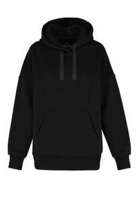 Volcano - Czarna bluza z kapturem B-AMBER. Okazja: na co dzień. Typ kołnierza: kaptur. Kolor: czarny. Materiał: wiskoza, materiał, dresówka, poliamid, jeans, elastan. Wzór: aplikacja. Styl: sportowy, casual