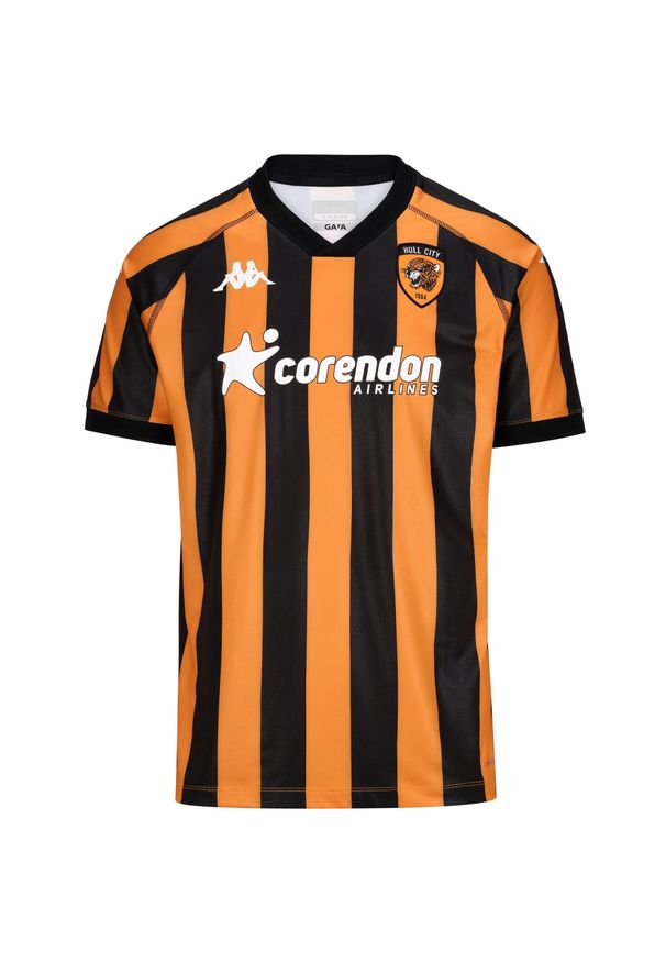 Kappa - Koszulka domowa Hull City Kombat 2024/25. Kolor: wielokolorowy, żółty, czarny, pomarańczowy. Sport: piłka nożna
