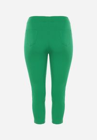 Born2be - Zielone Bawełniane Spodnie z Gumką w Pasie 7/8 z Małą Ozdobą przy Nogawce Moanina. Kolor: zielony. Materiał: bawełna. Wzór: aplikacja. Sezon: lato #5