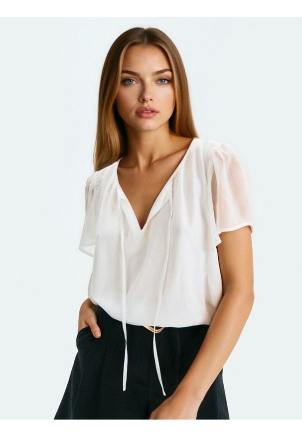 Sinsay - Bluzka z tiulowymi rękawami - biały. Kolor: biały. Materiał: tiul