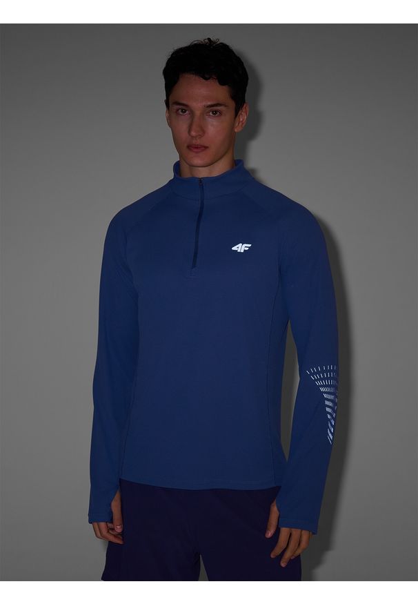 4f - 4F Longsleeve do biegania w terenie szybkoschnący męski - granatowy S. Typ kołnierza: kołnierzyk stójkowy. Kolor: niebieski. Materiał: dzianina, włókno, materiał, syntetyk. Długość rękawa: długi rękaw. Długość: długie