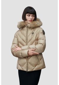 Blauer USA - BLAUER Alicia Beżowa kurtka damska Short Jackets, Rozmiar S. Kolor: beżowy. Materiał: poliamid. Styl: wizytowy