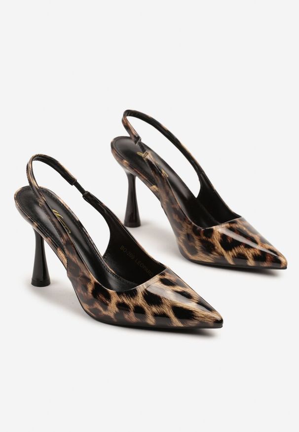 Renee - Panterkowe Lakierowane Sandały Szpilki Typu Slingback Ulios. Okazja: na co dzień. Materiał: lakier. Obcas: na szpilce. Styl: klasyczny, casual, elegancki. Wysokość obcasa: średni