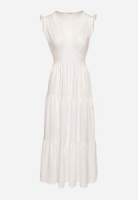 Born2be - Biała Wiskozowa Sukienka z Falbankami Sadoline. Okazja: na co dzień. Typ kołnierza: kołnierz z falbankami. Kolor: biały. Materiał: wiskoza. Styl: boho, casual #6