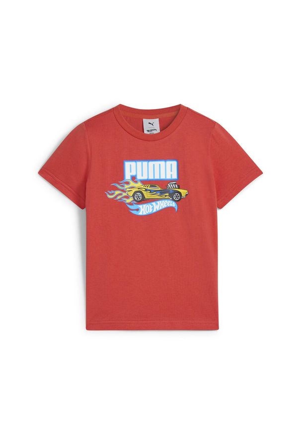 Puma - Dziecięca koszulka PUMA × HOT WHEELS™ z grafiką PUMA Red Fire. Kolor: czerwony. Wzór: napisy, nadruk