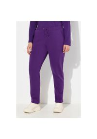ULLA POPKEN - Damskie Spodnie dresowe miękki materiał wewnętrzny elastyczna gumka w pasie. Kolekcja: plus size. Kolor: fioletowy. Materiał: bawełna, elastan, materiał
