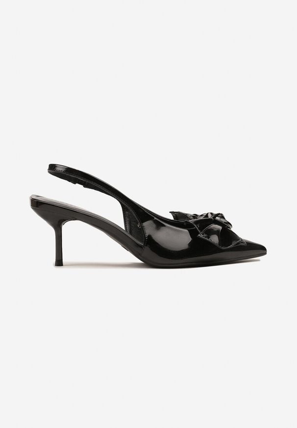 Renee - Czarne Sandały Vices na Szpilce Slingback Ozdobione Kokardą Nilendria. Okazja: na imprezę, na spacer. Kolor: czarny. Wzór: aplikacja. Sezon: lato. Obcas: na szpilce. Styl: elegancki