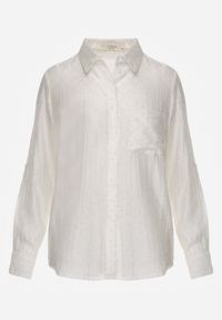 Renee - Biała Prześwitująca Koszula z Cyrkoniami Arialle. Okazja: na co dzień. Kolor: biały. Materiał: jeans. Styl: casual #5