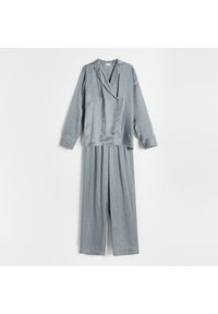 Reserved - Piżama o satynowym wykończeniu - Szary. Kolor: szary. Materiał: satyna #1