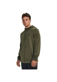Bluza z kapturem Under Armour Fleece Full-Zip Hoodie, Mężczyźni. Typ kołnierza: kaptur. Kolor: zielony. Materiał: materiał, poliester. Sport: fitness